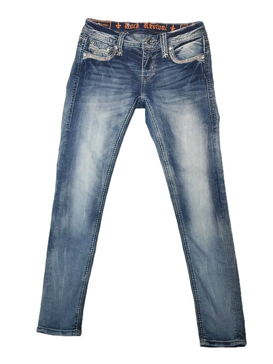 Rock Revival Denim - Rock Revival Sherry Skinny Jeans 26 Light Wash Rhinestone Embellished Bling